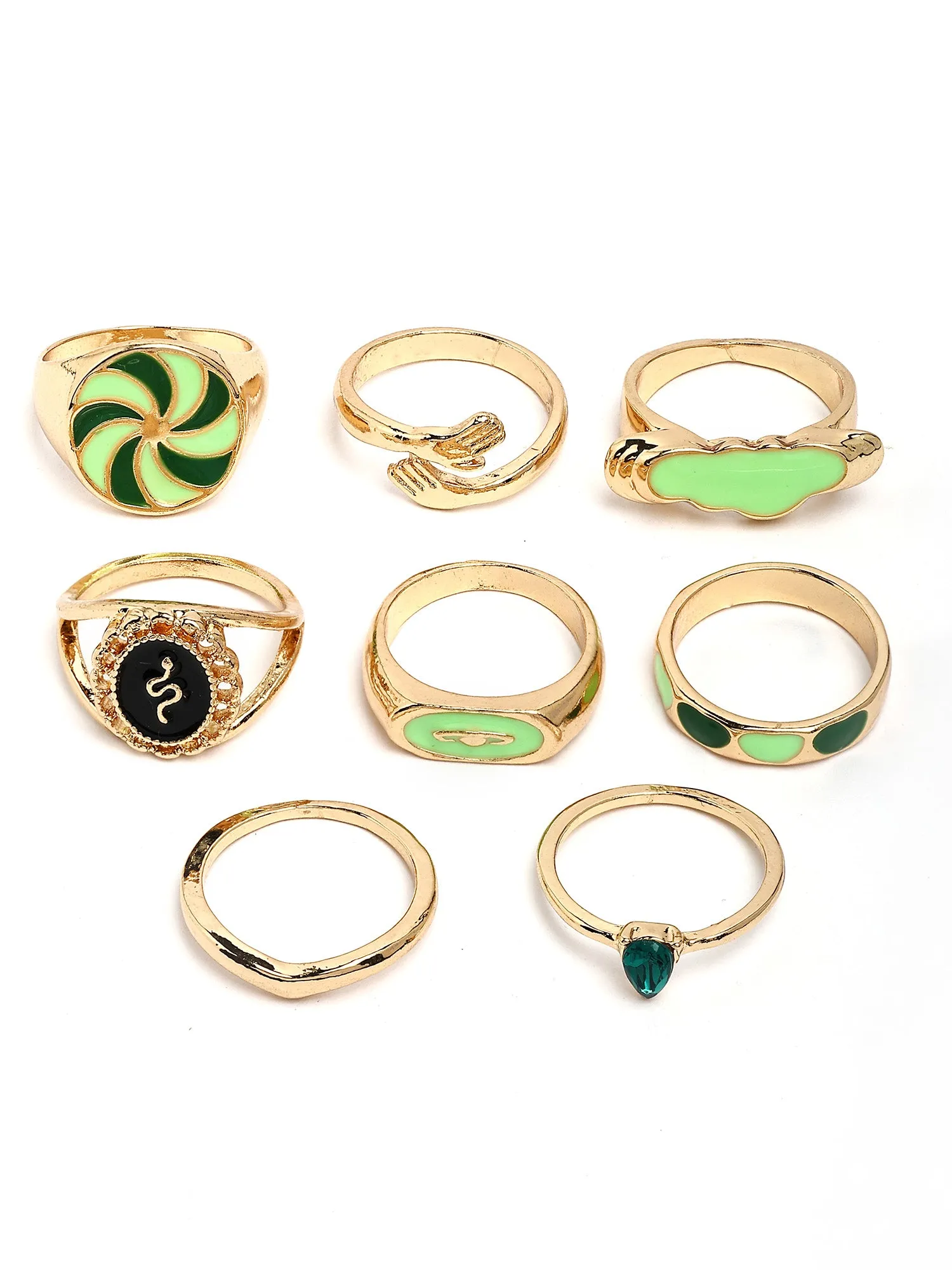 Bohey by KARATCART Set of 8 Gold-Plated Boho Midi Finger Rings for Women