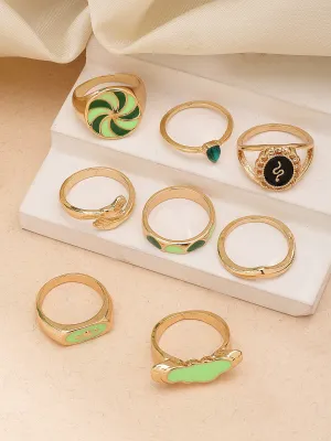 Bohey by KARATCART Set of 8 Gold-Plated Boho Midi Finger Rings for Women