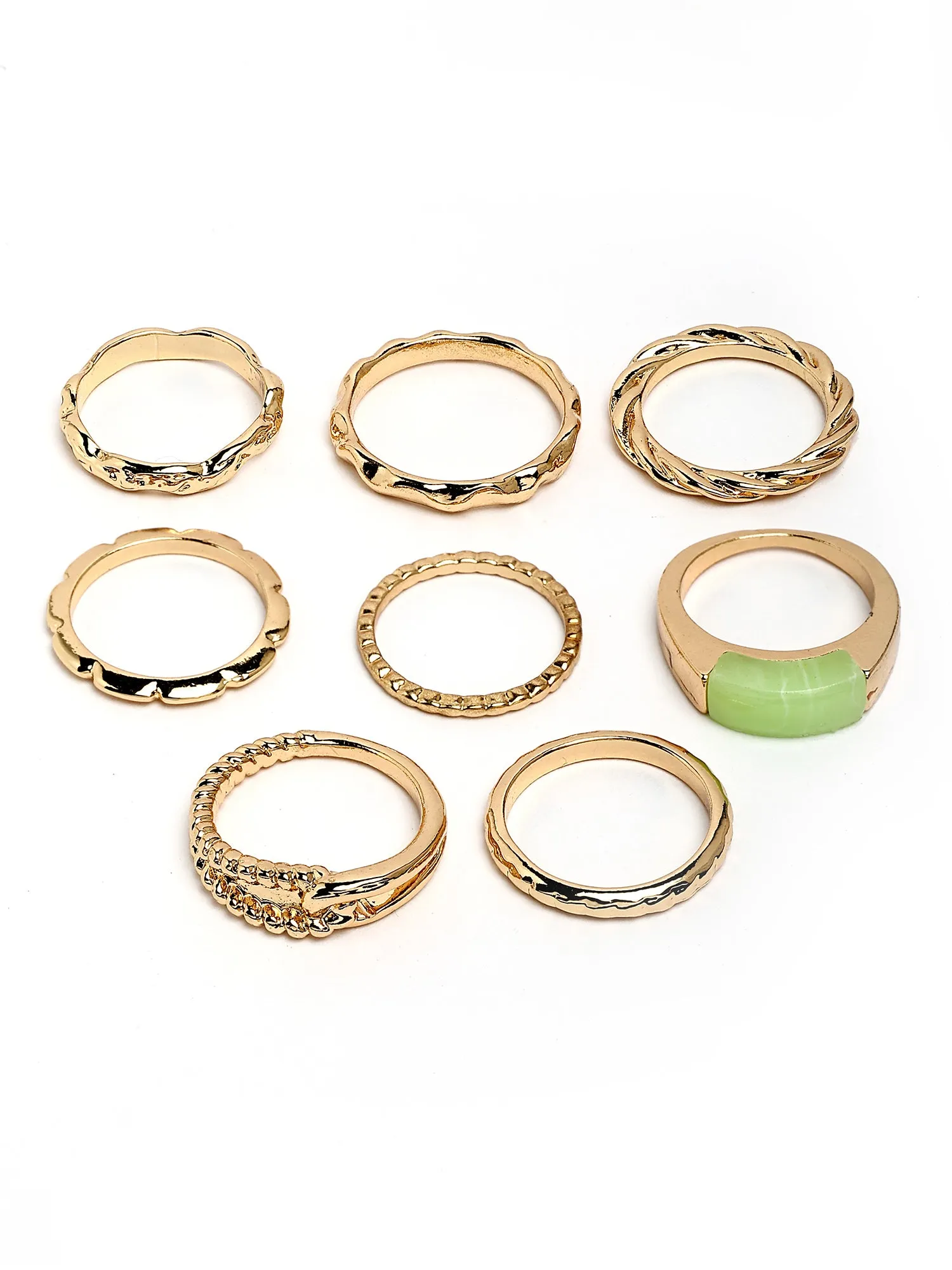 Bohey by KARATCART Set of 8 Gold-Plated Boho Midi Finger Rings for Women