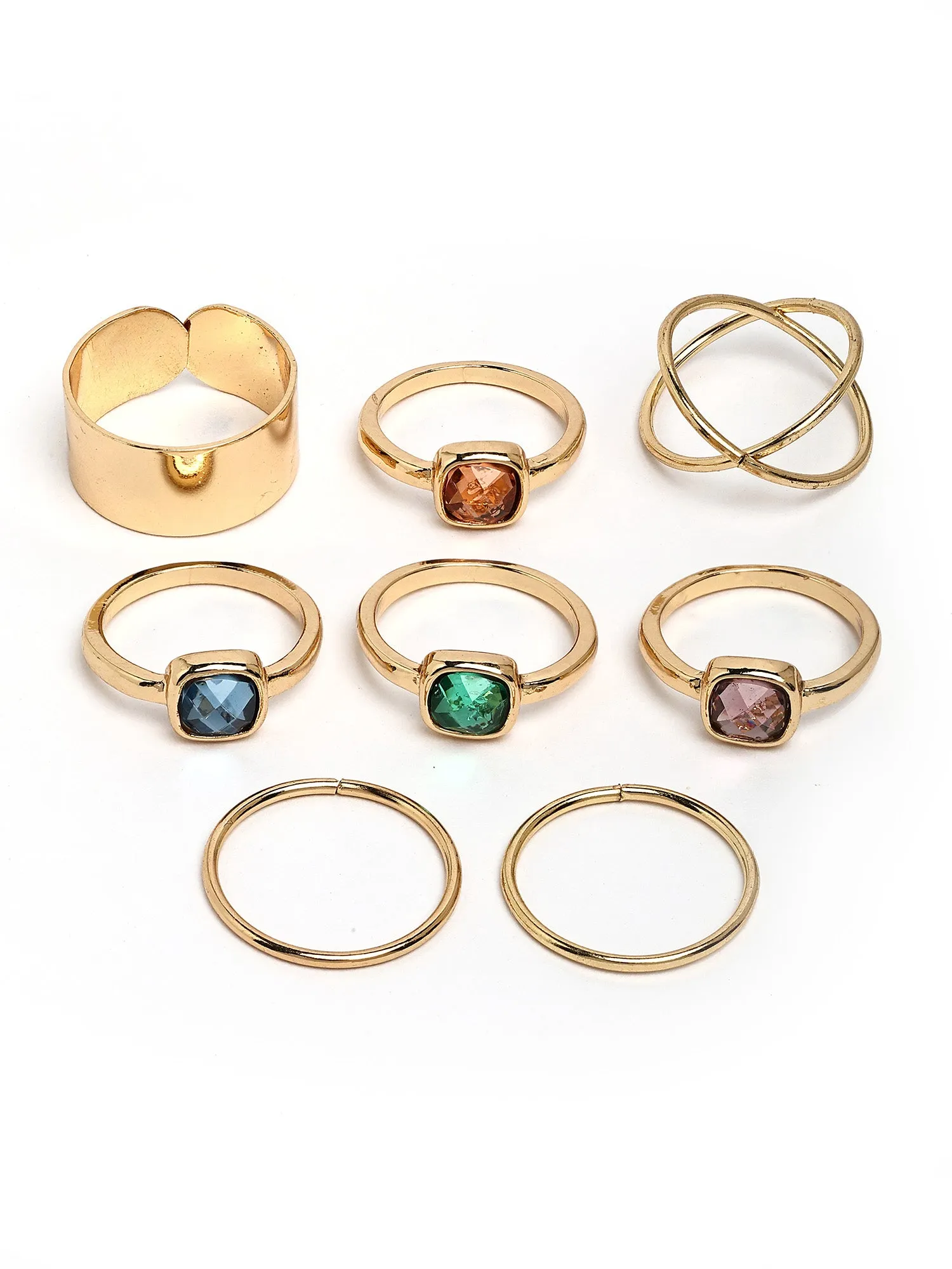 Bohey by KARATCART Set of 8 Gold-Plated Boho Midi Finger Rings for Women