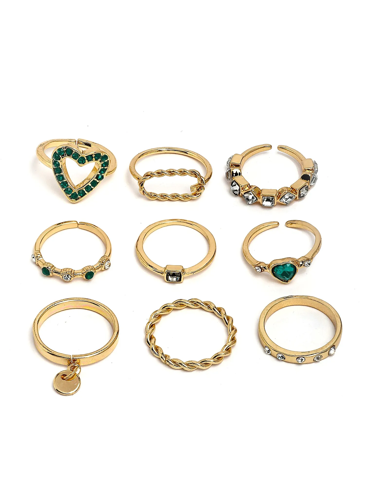Bohey by KARATCART Set of 9 Gold-Plated Boho Midi Finger Rings for Women