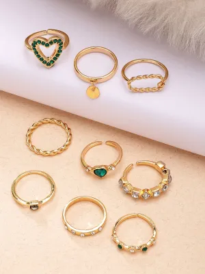 Bohey by KARATCART Set of 9 Gold-Plated Boho Midi Finger Rings for Women