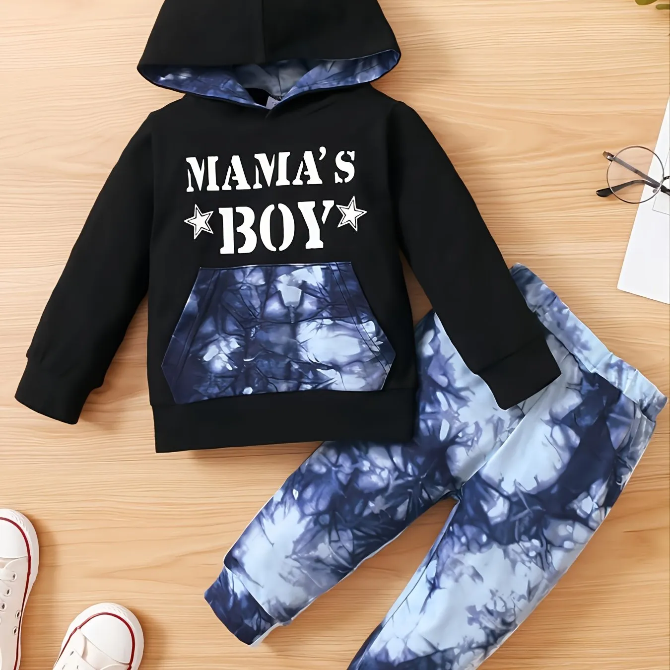 Boys' Casual Letter Print Tie-Dye Hoodie