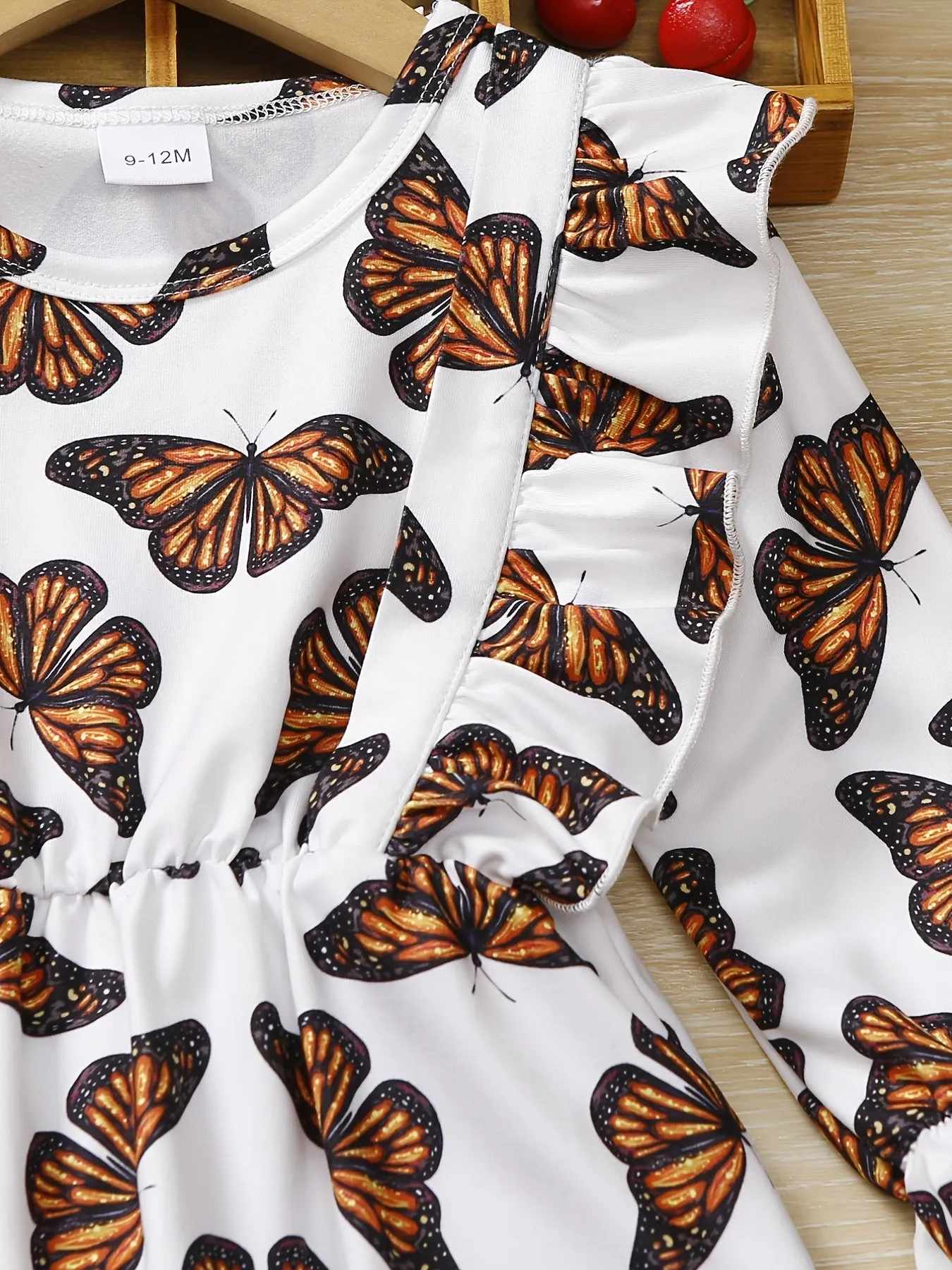 Butterfly Print Ruffle Romper for Baby Girls
