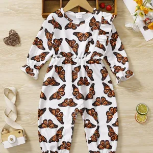Butterfly Print Ruffle Romper for Baby Girls