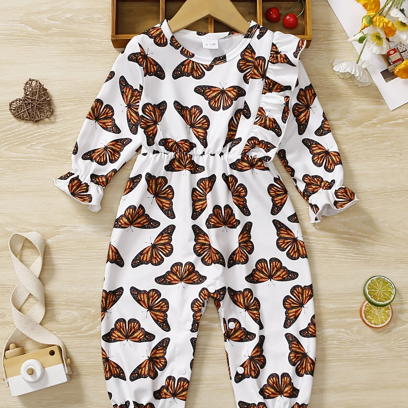 Butterfly Print Ruffle Romper for Baby Girls