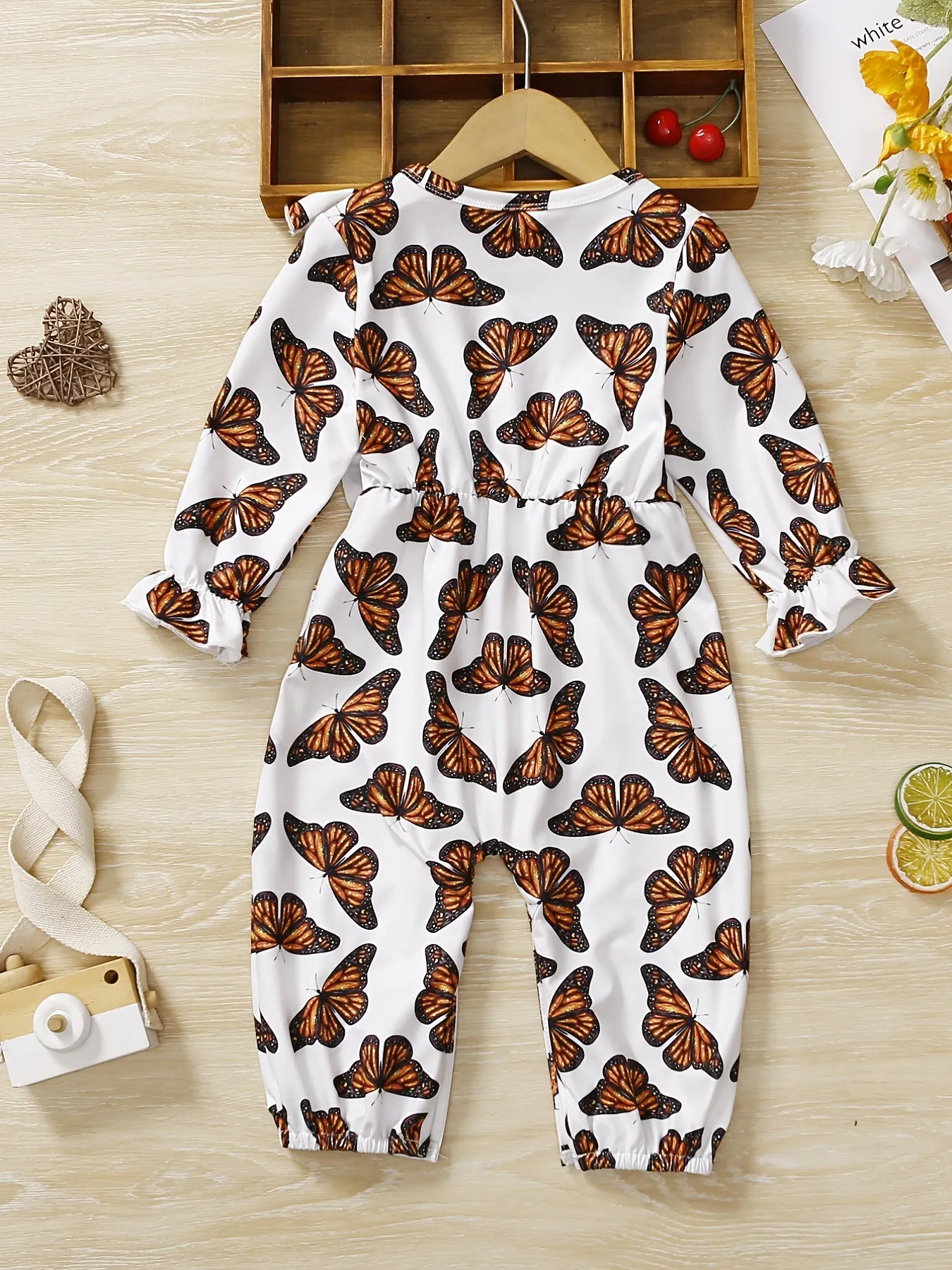 Butterfly Print Ruffle Romper for Baby Girls