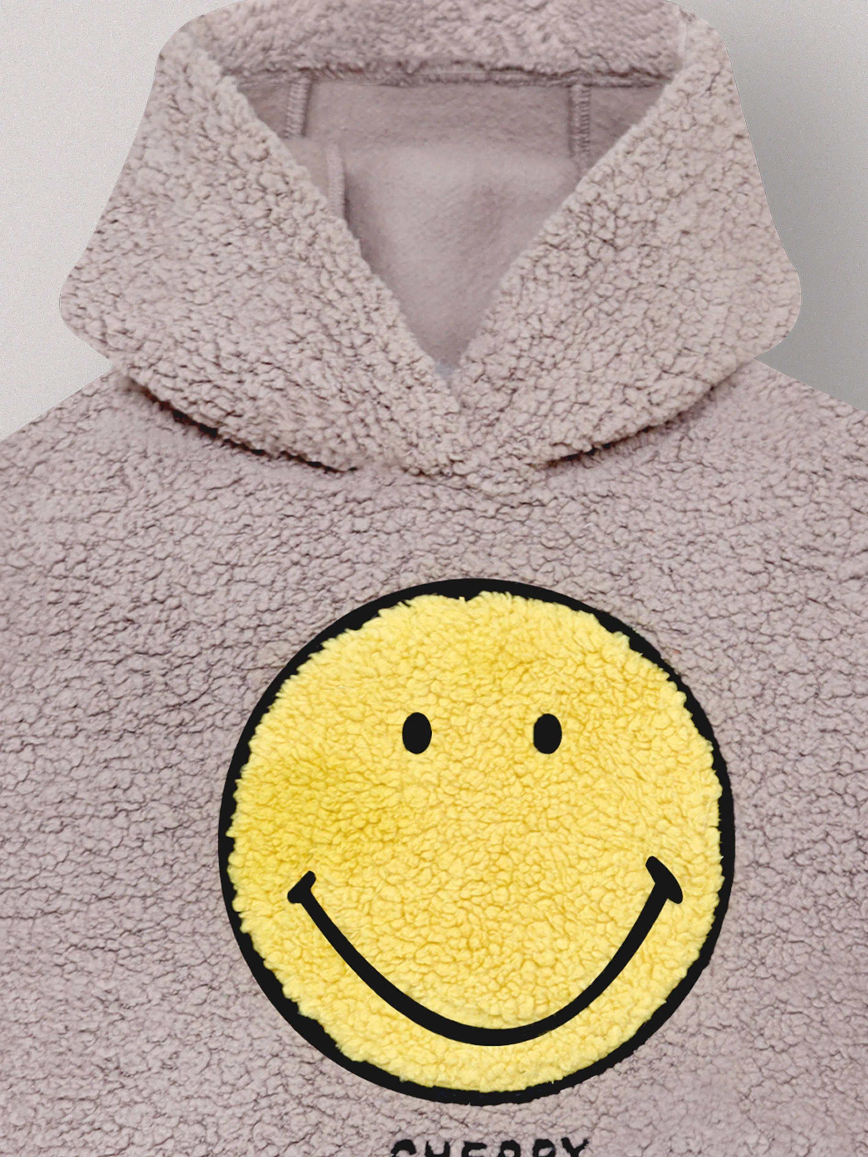Cherry Crumble Beige Solid 100% Polyester Full Sleeves Hooded Casual Wear Easy Fit Applique With Embroidery Winter Hoodie For Boys & Girls