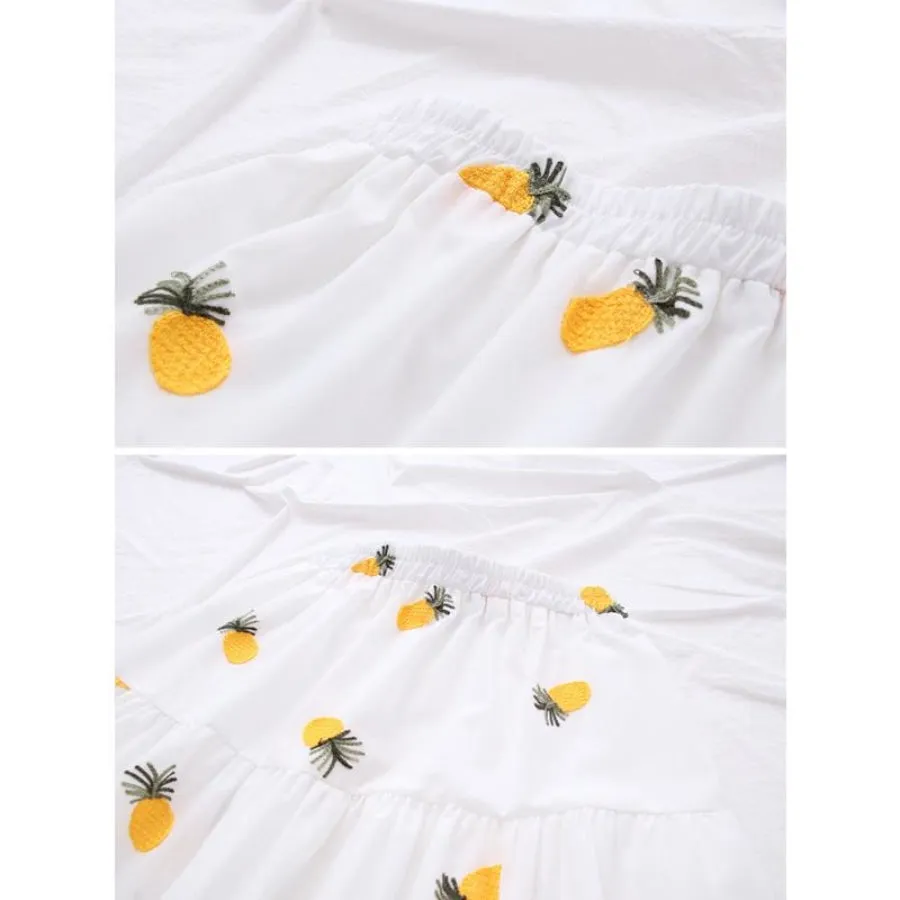 Cherry Strawberry Pineapple Embroidery A-line Pleated Skirt J30024