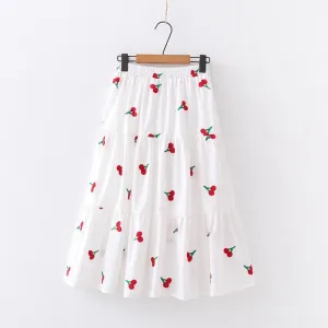 Cherry Strawberry Pineapple Embroidery A-line Pleated Skirt J30024