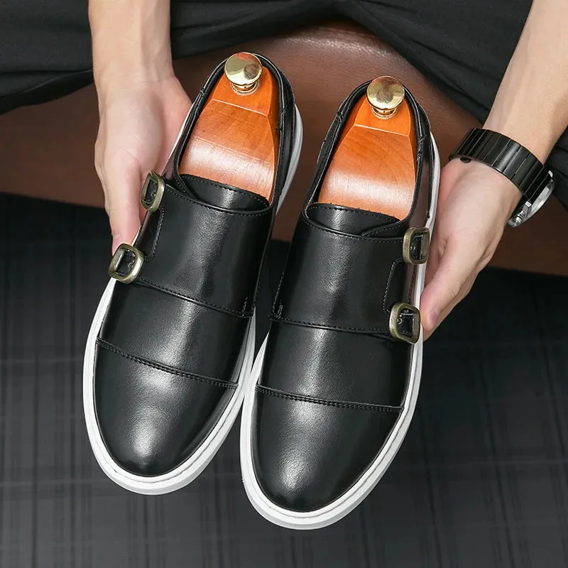 Double Buckle Casual Men Leather Shoes
