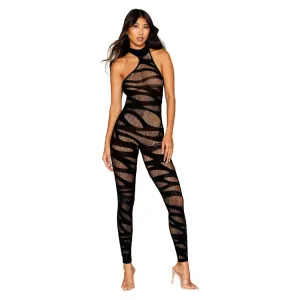Dreamgirl Asymmetrical Opaque Knitted Bodystocking with All-Over Slash Design Detail