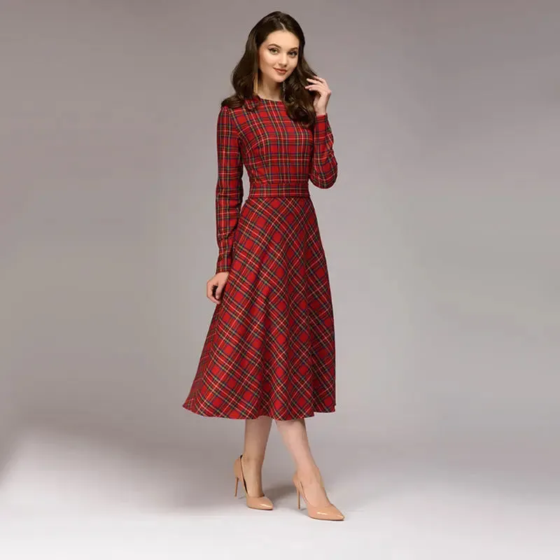 Elegant Plaid Midi Dress - Stylish Casual Wear