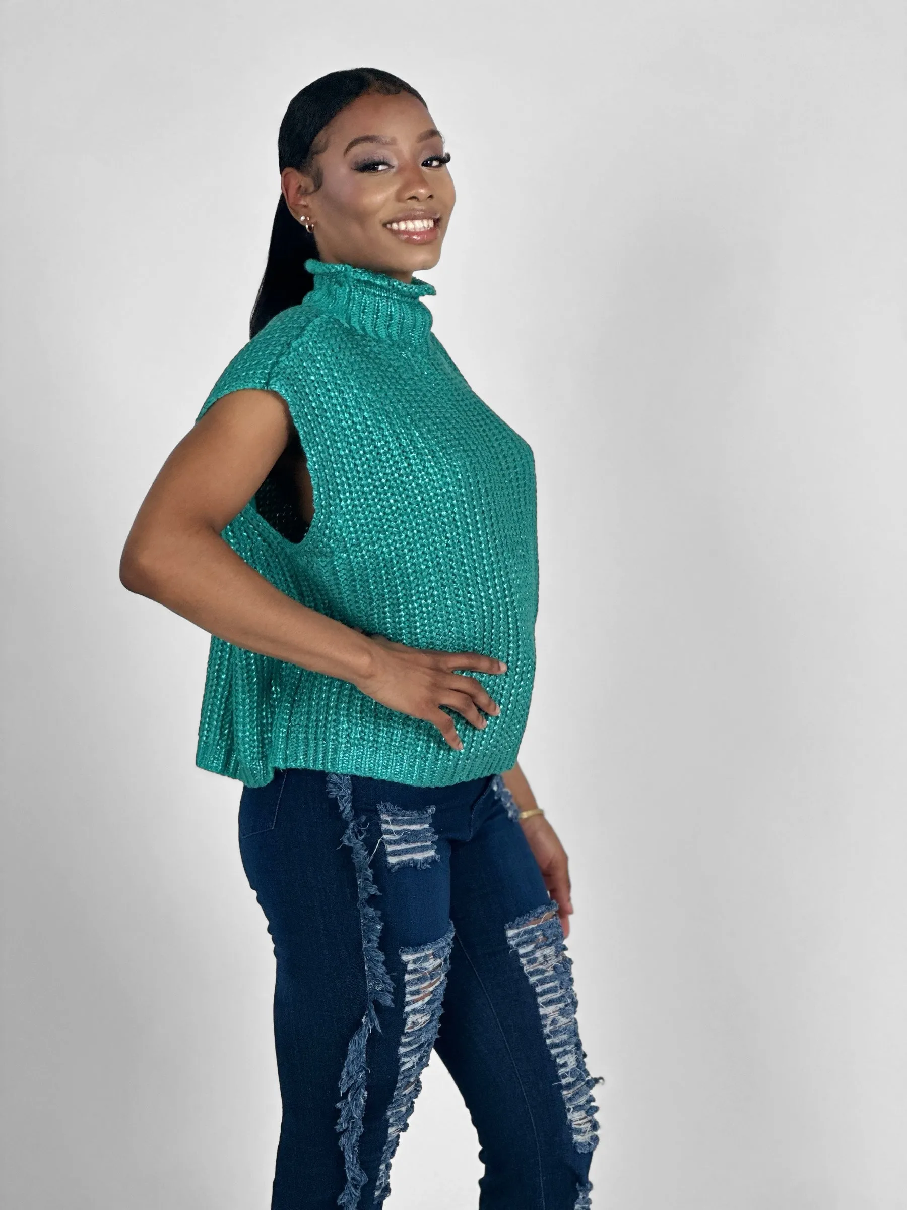 Emerald Metallic Sweater Top