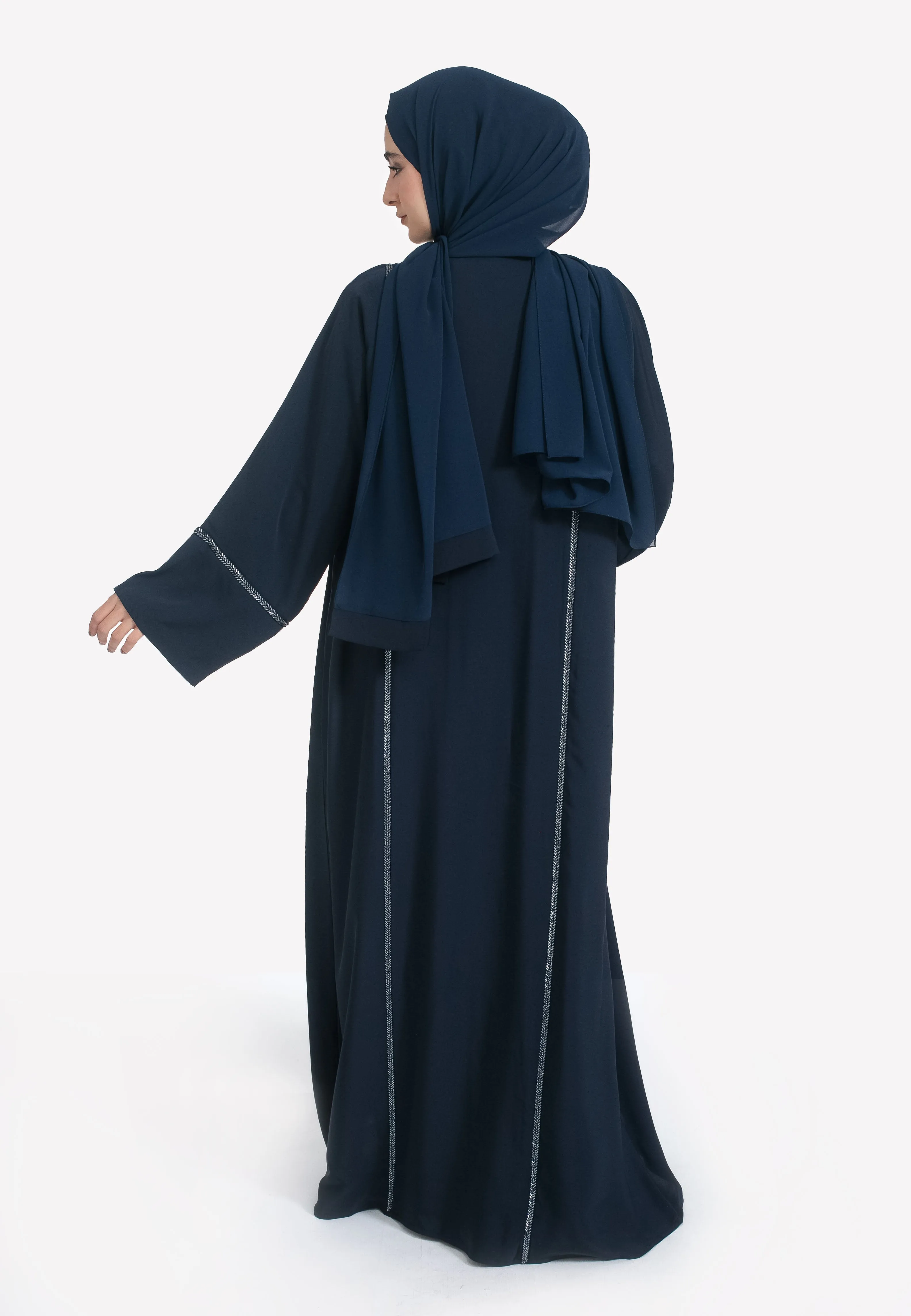Everyday Navy Embellished Open Abaya
