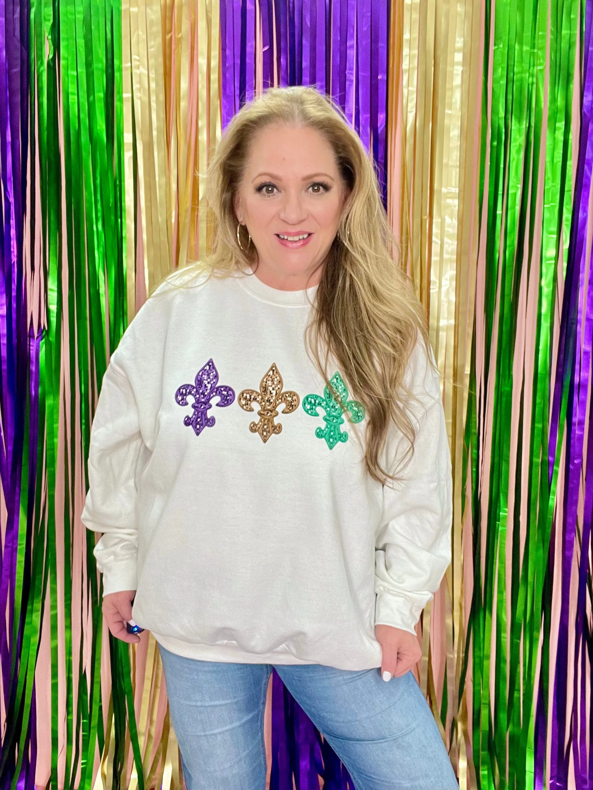 Faux Sequin Mardi Gras Sweatshirt