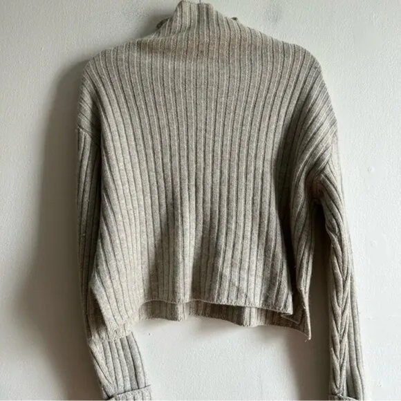 Frank &amp; Oak Sz S Grey Wool Blend Ribbed High Collar Sweater