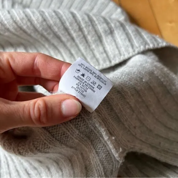 Frank &amp; Oak Sz S Grey Wool Blend Ribbed High Collar Sweater