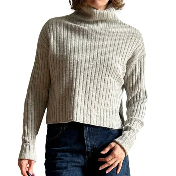 Frank &amp; Oak Sz S Grey Wool Blend Ribbed High Collar Sweater