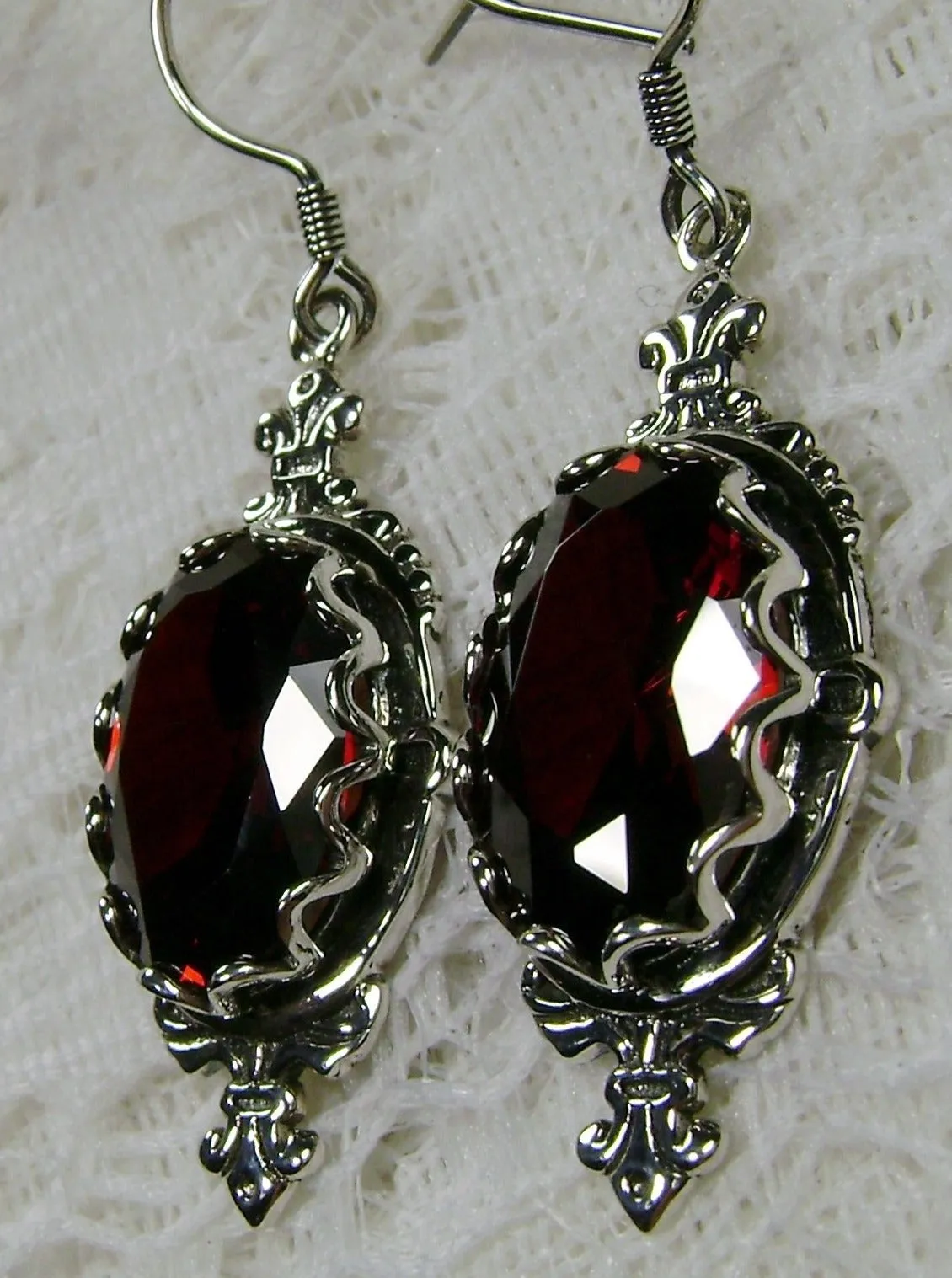 Garnet CZ Earrings, Stylish Victorian Jewelry #E18