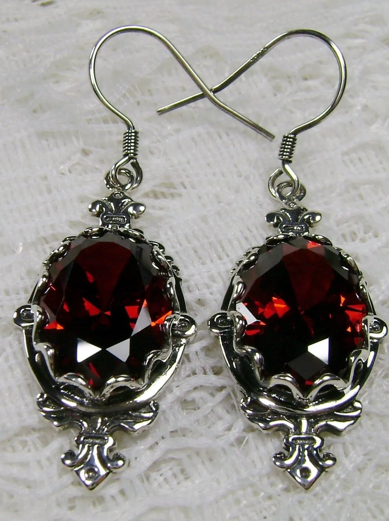 Garnet CZ Earrings, Stylish Victorian Jewelry #E18