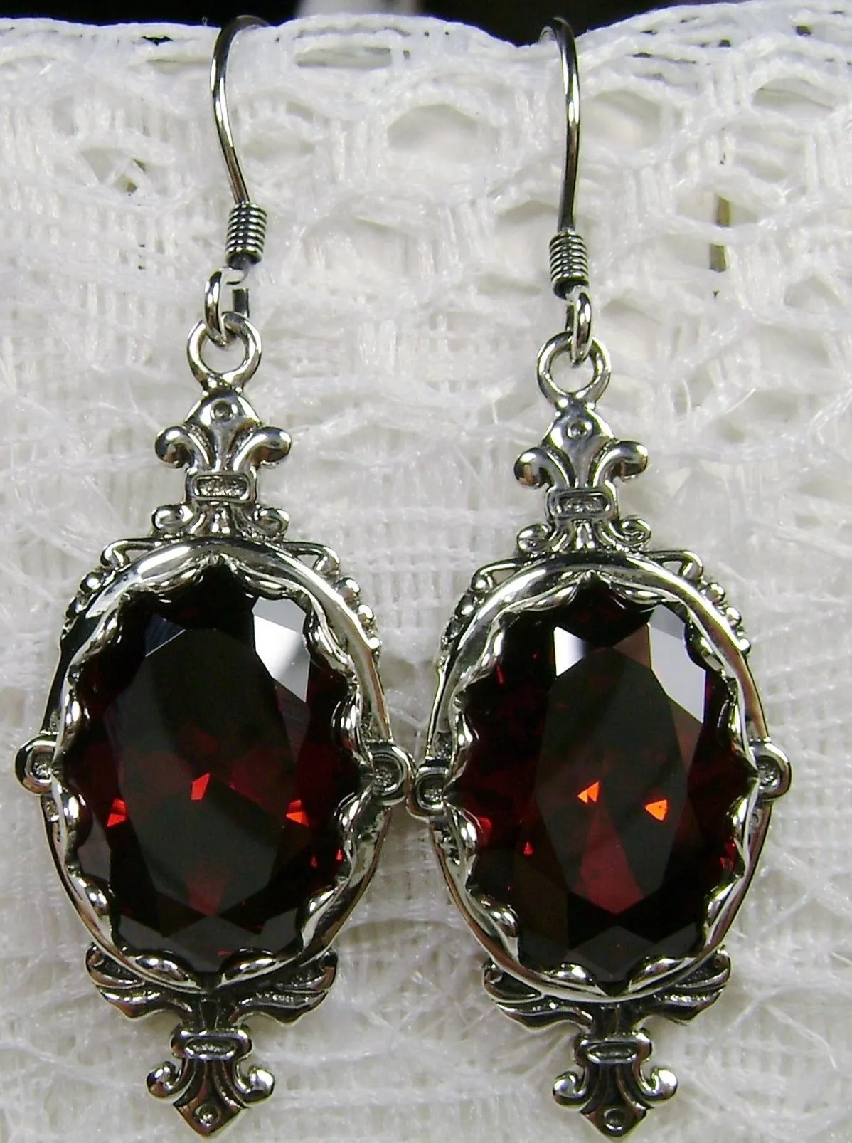 Garnet CZ Earrings, Stylish Victorian Jewelry #E18
