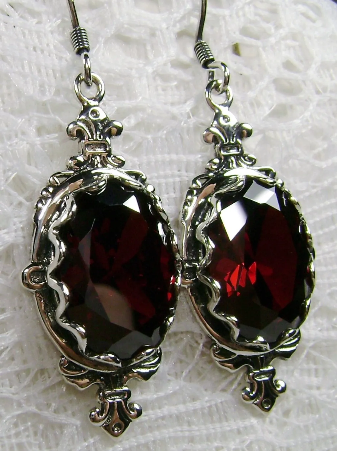 Garnet CZ Earrings, Stylish Victorian Jewelry #E18