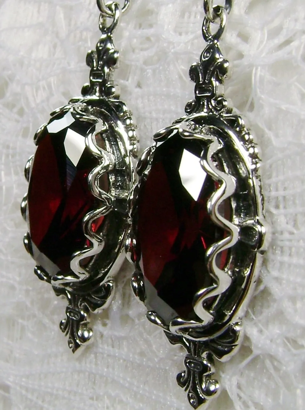 Garnet CZ Earrings, Stylish Victorian Jewelry #E18
