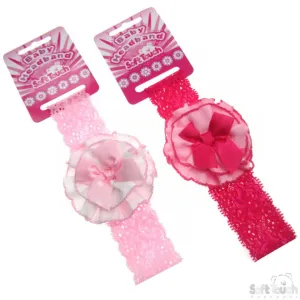 GIRLS SHINY HEADBAND W/GROSGRAIN FLOWER: HB56