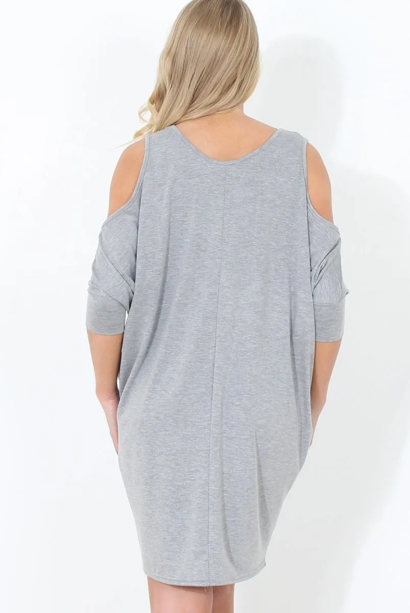 Grey Cold Shoulder Oversized Dress - Sherri