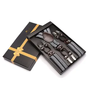 Grey Dual Clip On Elastic suspenders for Men - Adjustable Y Straps For Work Pants