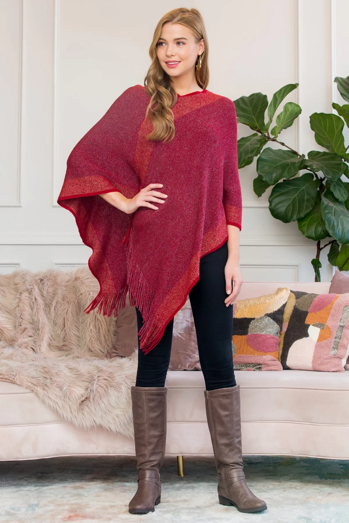 HDF3011 - ULTRA SOFT TWO TONE FRINGE PONCHO