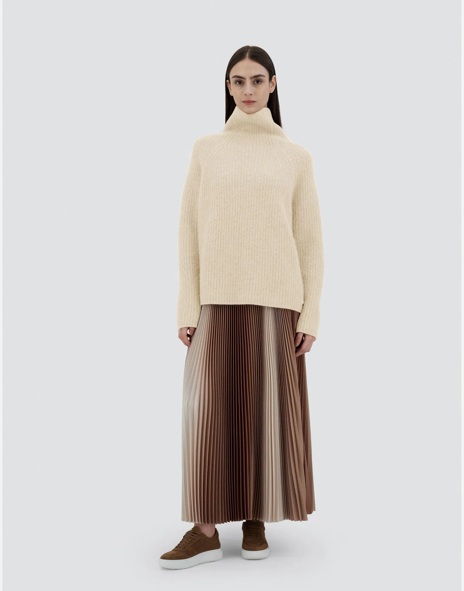 High Neck Sweater In Plain Alpaca Wool W