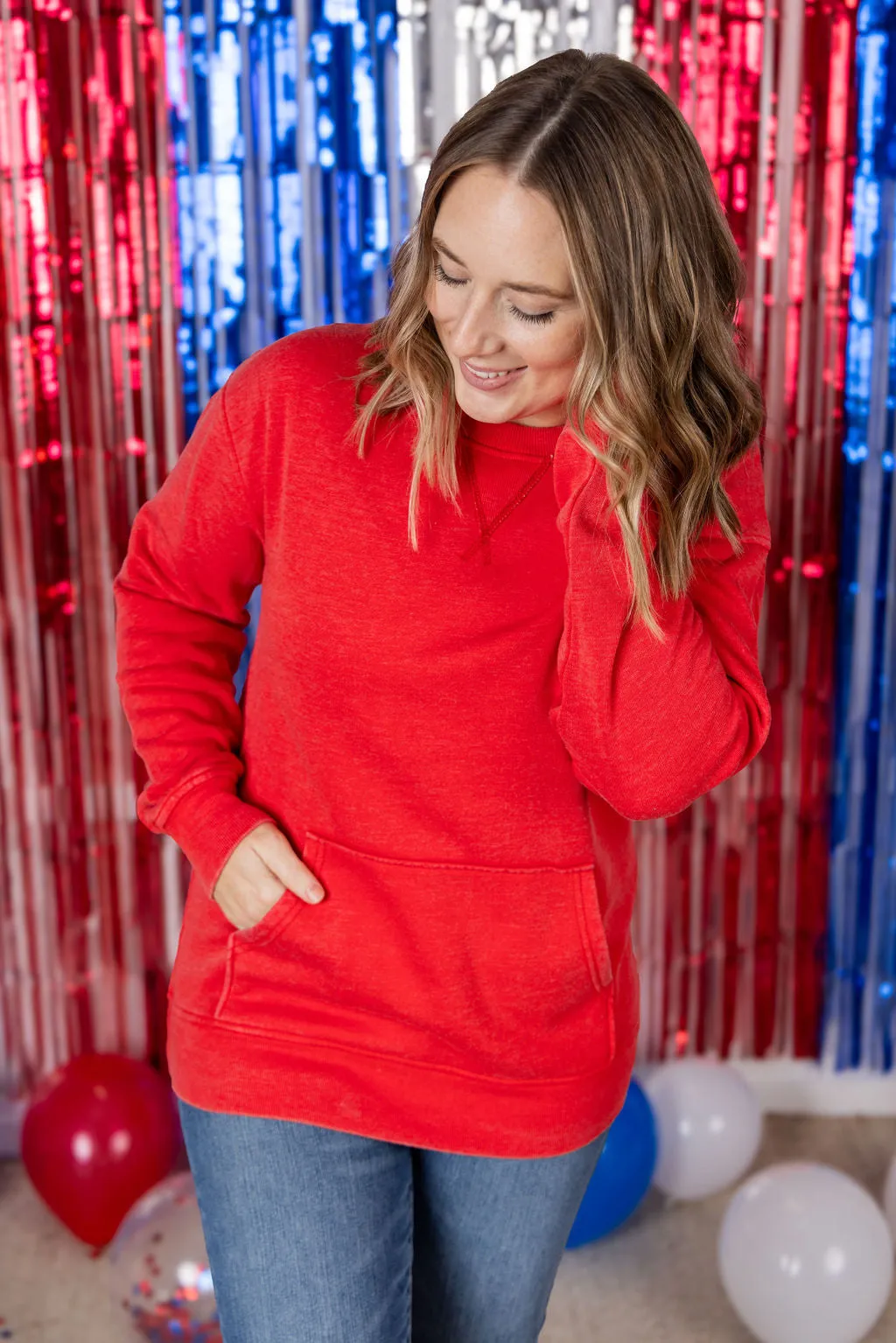 IN PRODUCTION Vintage Wash Pocket Pullover - Red