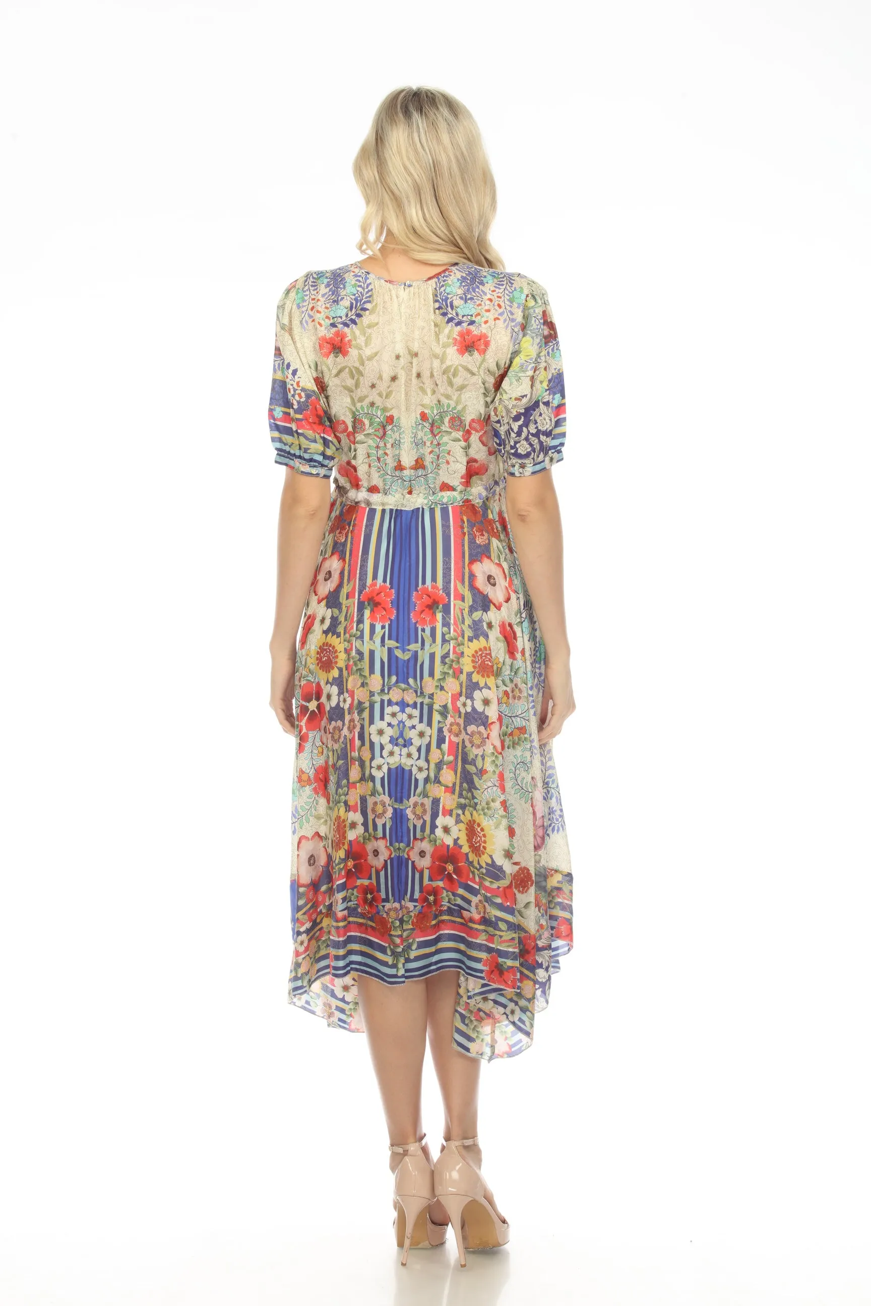 Johnny Was Wild Shimeka Silk Floral Asymmetrical Midi Slip Dress Boho Chic C34822