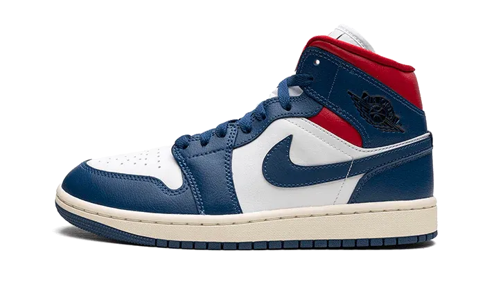 Jordan 1 Mid White French Blue - Gym Red
