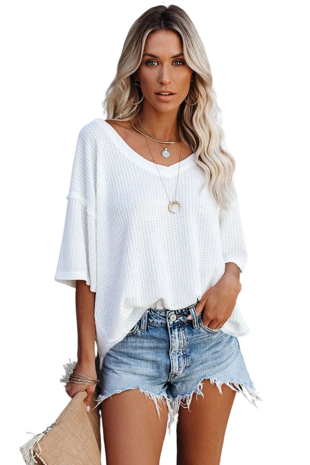 KaleaBoutique Stylish Waffle Knit Drop Shoulder Loose Top