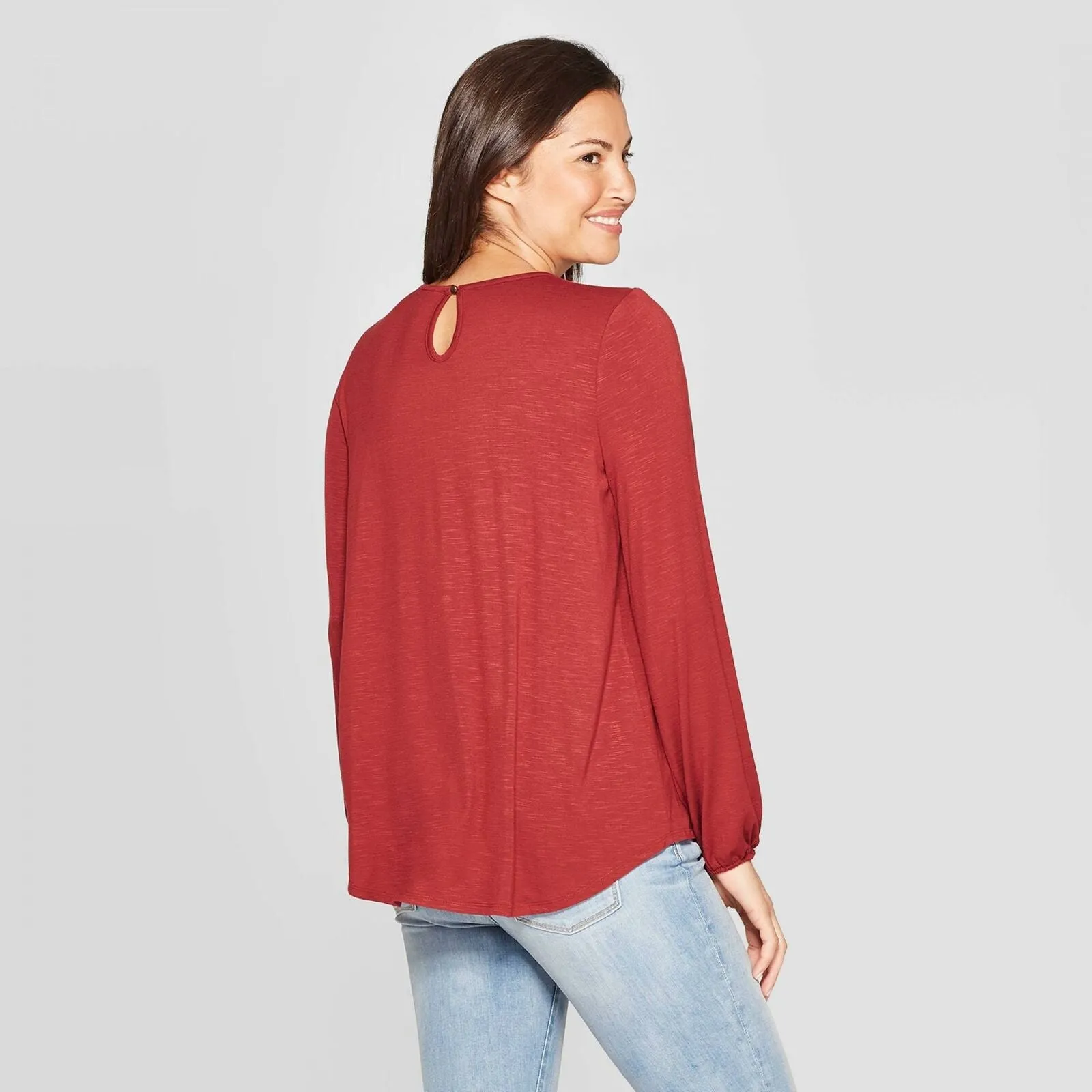 Knox Rose Women's Long Sleeve Crewneck Shirred Blouse