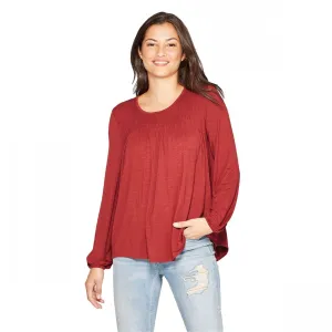 Knox Rose Women's Long Sleeve Crewneck Shirred Blouse