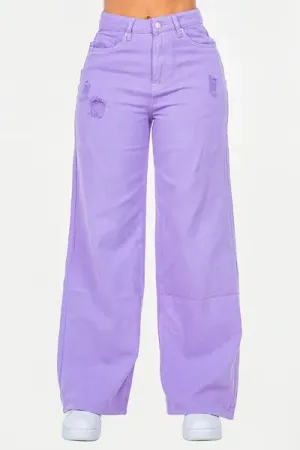 Lavender High Waist Distressed Wide Leg Jeans