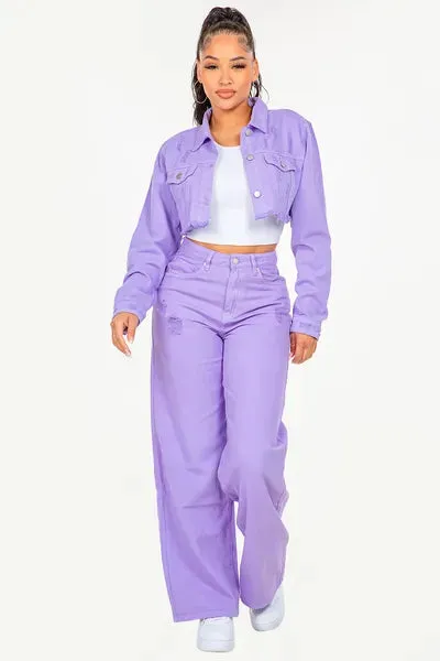 Lavender High Waist Distressed Wide Leg Jeans