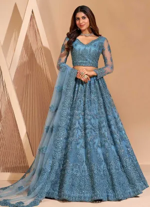 Light Blue Floral Embroidered Stylish Lehenga Choli