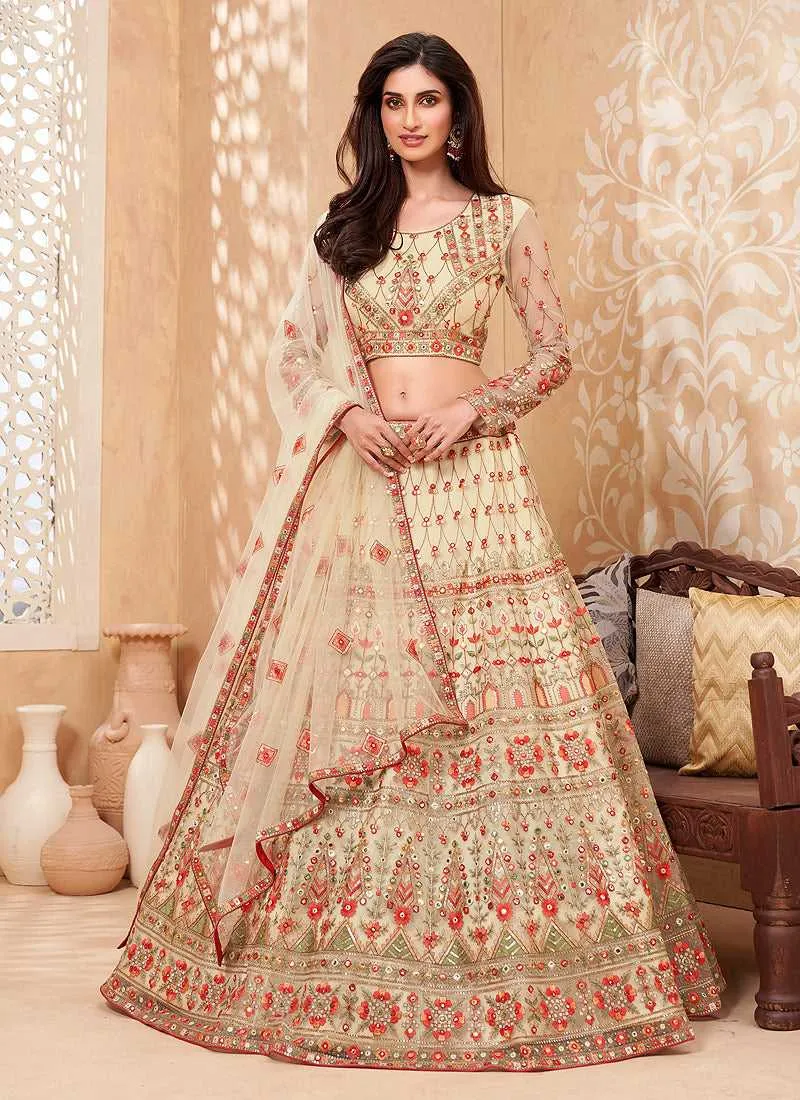Light Yellow Heavy Floral Embroidered Stylish Lehenga Choli