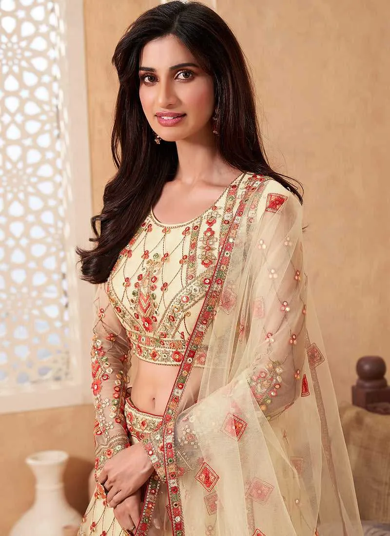 Light Yellow Heavy Floral Embroidered Stylish Lehenga Choli