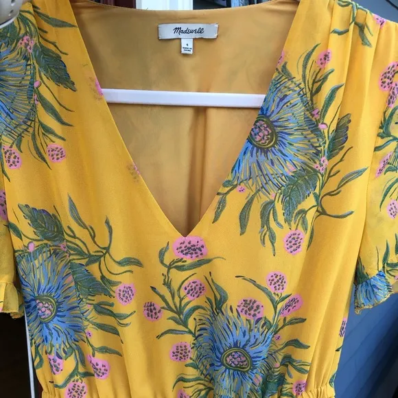Madewell Sweetgrass Ruffle-Sleeve Dress in Painted Blooms Floral Print Size 4