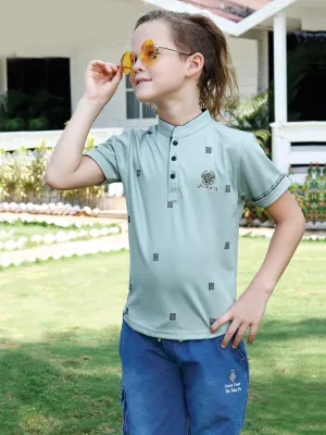 Mandarin Collar Sea Green T-Shirt