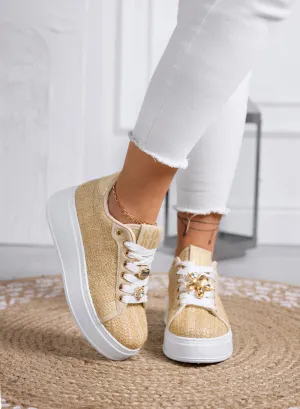 MARISA - Sneakers beige platform  con applicazione gioiello