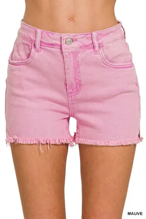 Mauve Acid Wash Cutoff Shorts