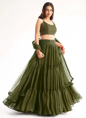 Mehendi Green Sequins Embroidered Stylish Lehenga Choli