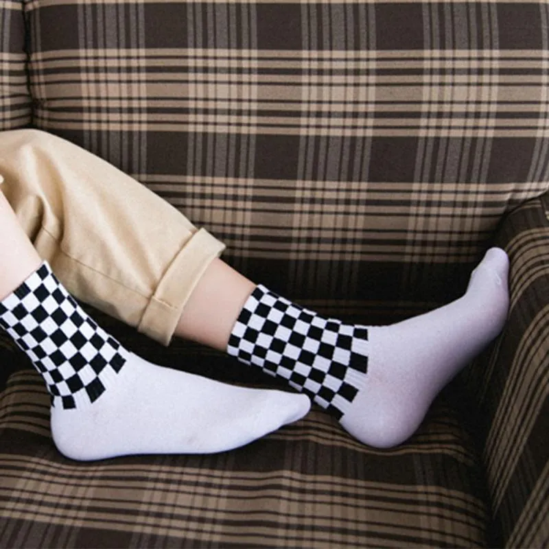 Mens Checkerboard Squares Skateboard Socks